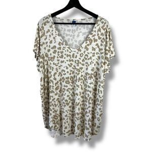 Old Navy Women's Size XL Short Sleeve Animal Print Tee V-Neck Beige Tan‎ Burnout